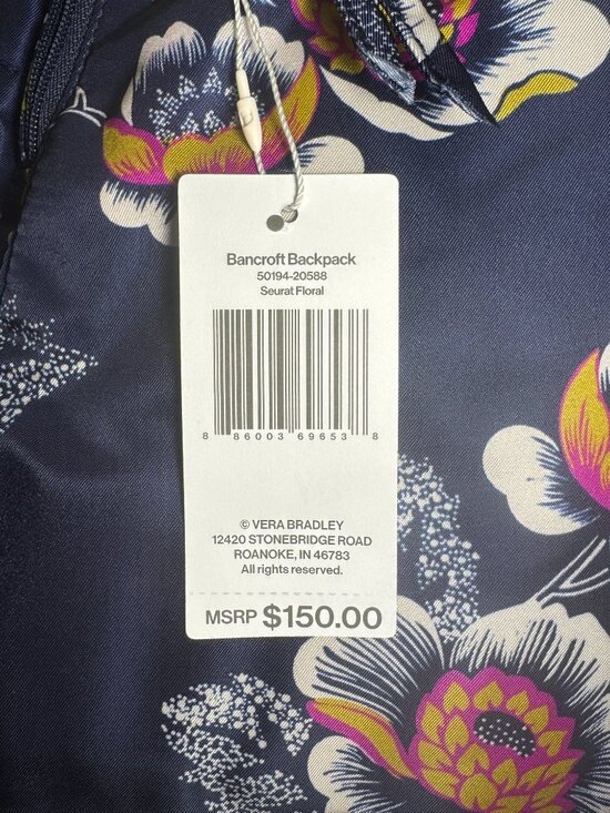 Vera Bradley Bancroft Backpack Nylon Seurat Floral NWT main image 6